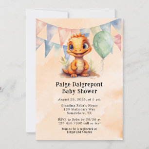 Invitation Aquarelle Orange Dinosaur Baby shower garçon