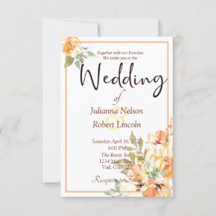 Invitation Aquarelle orange et jaune mariage floral invita