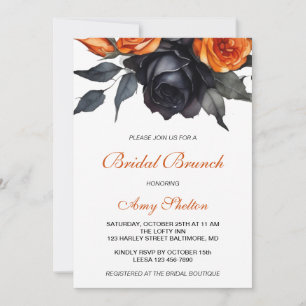 Invitation Aquarelle orange et noire Brunch nuptial floral
