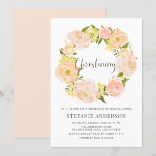 Invitation Aquarelle Orange Peony Wreath Christing