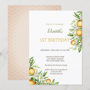 Invitation Aquarelle Oranges Fleurs Anniversaire
