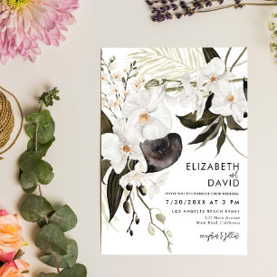 Invitation Aquarelle Orchidée Wreath Mariage élégant