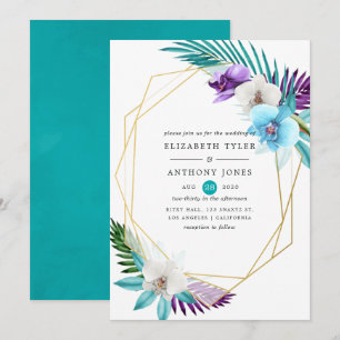 Invitation Aquarelle Orchidées tropicales Mariage géométrique