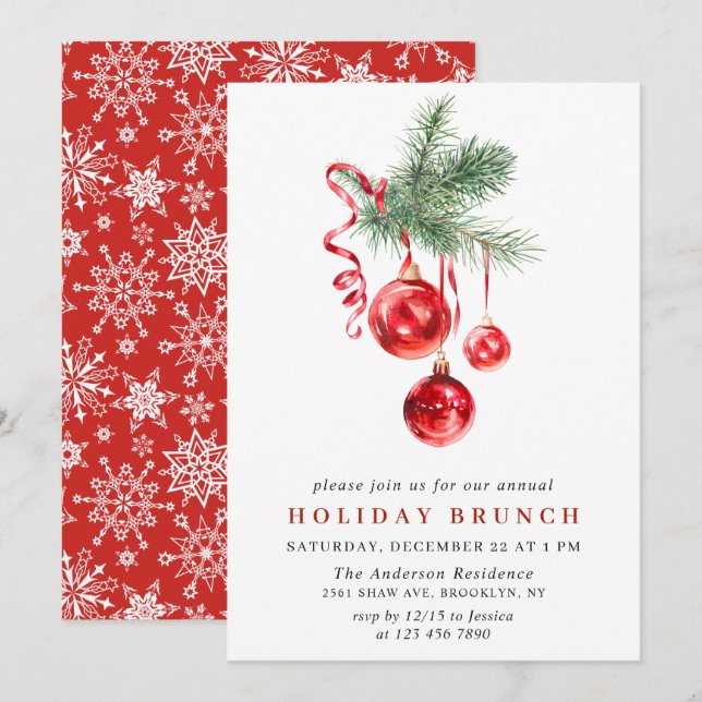 Invitation Aquarelle Ornement NOËL VACANCES BRUNCH (Devant / Derrière)