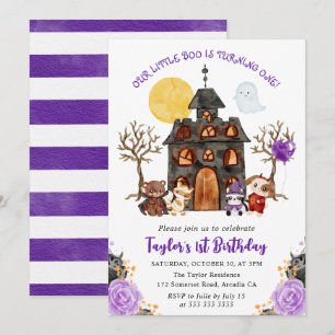 Invitation Aquarelle ou traitement Halloween 1er anniversaire