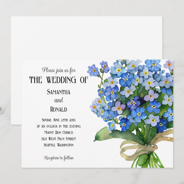 Invitation Aquarelle Oubliez-moi-non Mariage (Devant / Derrière)