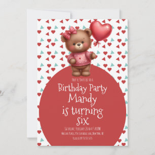 Invitation Aquarelle Ours Coeur Motif Balloon Anniversaire