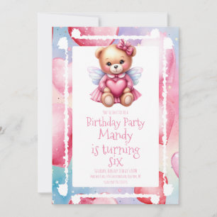 Invitation Aquarelle Ours Coeur Motif fête d'anniversaire