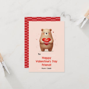 Invitation Aquarelle Ours Coeur rouge xoxo Saint Valentin