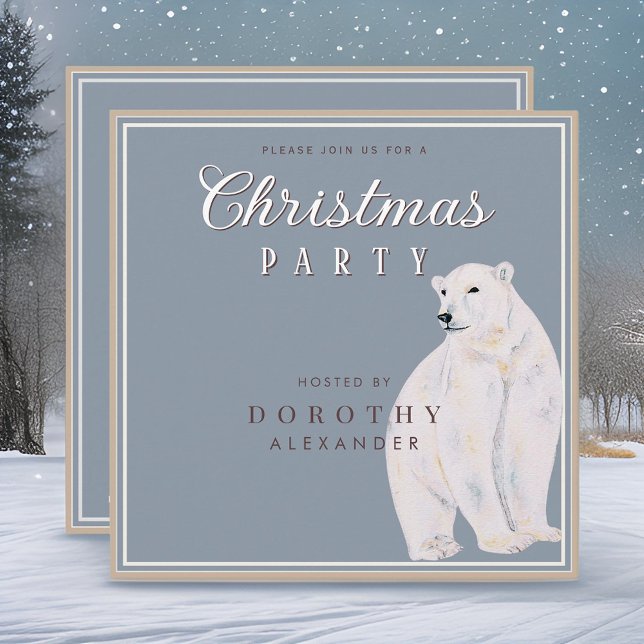 Invitation Aquarelle Ours Polaire Vintage Noël (Créateur téléchargé)