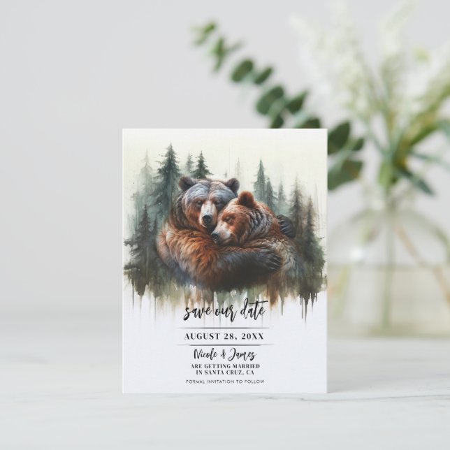 Invitation Aquarelle Ours Wilderness rustique Enregistrer la  (Debout devant)
