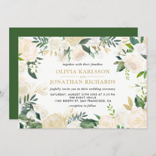 Invitation Aquarelle Pale Peonies Gold Accent Mariage