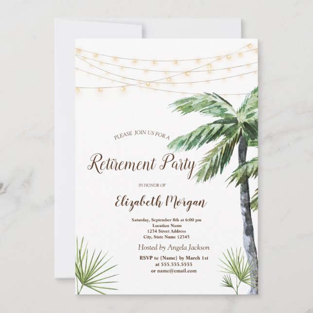 Invitation Aquarelle Palm Chaîne Lumière Parti de retraite (Devant)