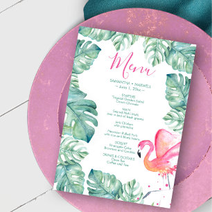Invitation Aquarelle Palm Feuille Flamant rose rose Tropical