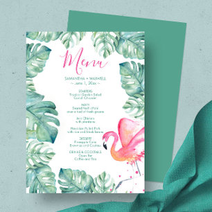 Invitation Aquarelle Palm Feuille Flamant rose rose Tropical