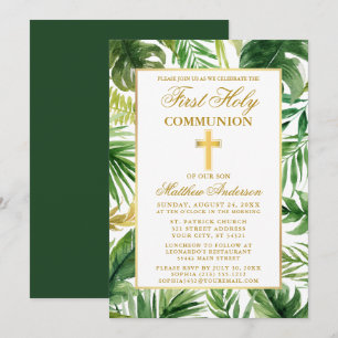 Invitation Aquarelle Palm Feuilles Première Sainte Communion