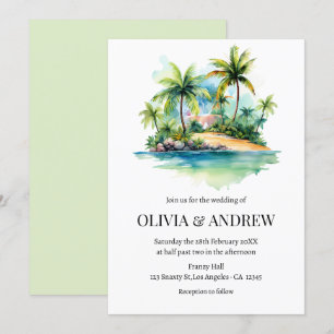 Invitation Aquarelle Palm Tree Beach Mariage de l'île tropica