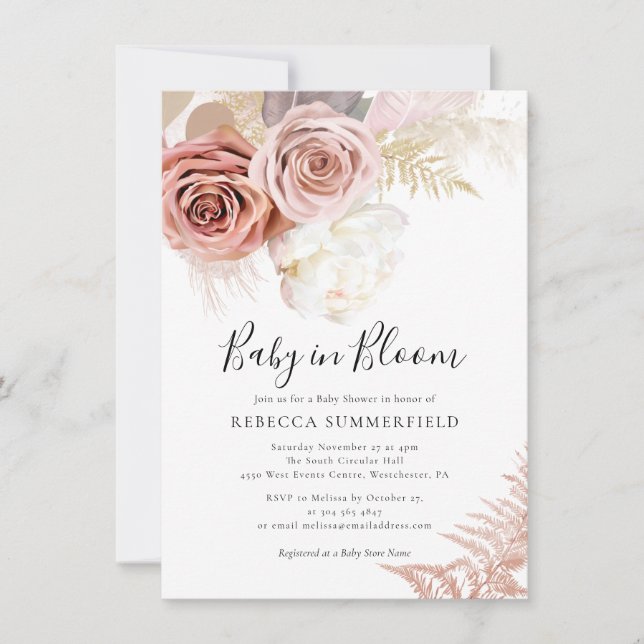 Invitation Aquarelle Pampas Grass Boho Girl Baby shower (Devant)