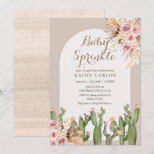 Invitation Aquarelle pampas herbe et Cactus Baby Sprinkl