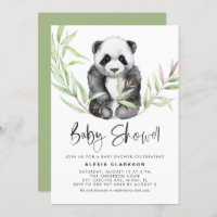 Aquarelle Panda bébé avec Baby shower verdoyant