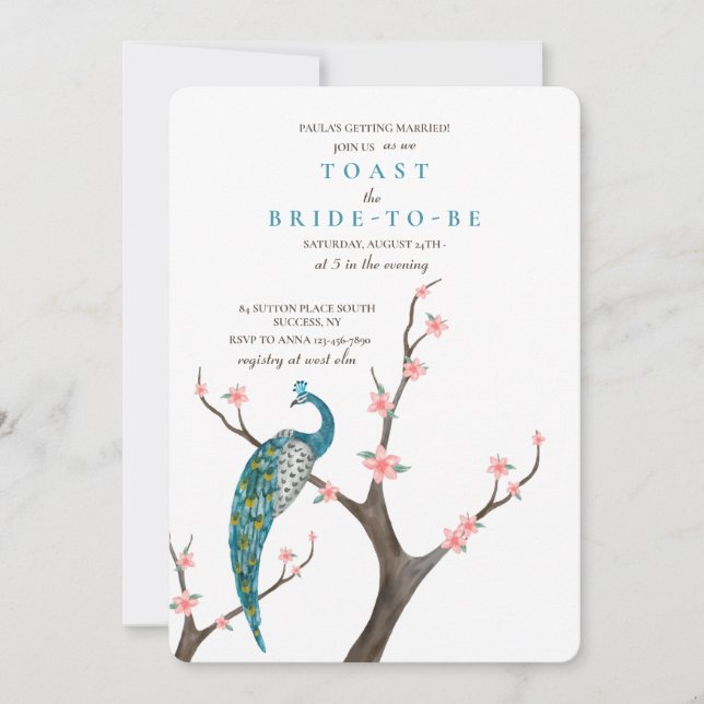 Invitation Aquarelle Paon (Devant)