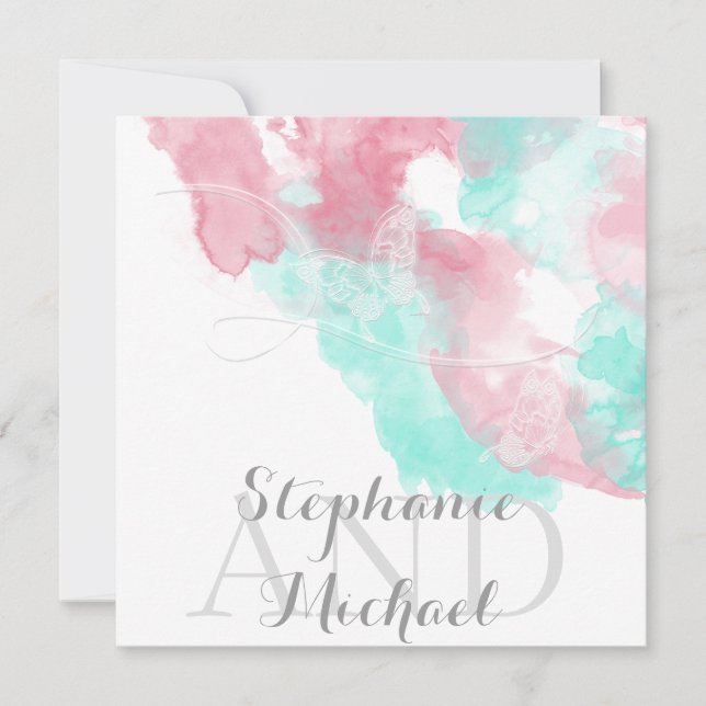 Invitation Aquarelle Papillon à tête blanche Mariage (Devant)