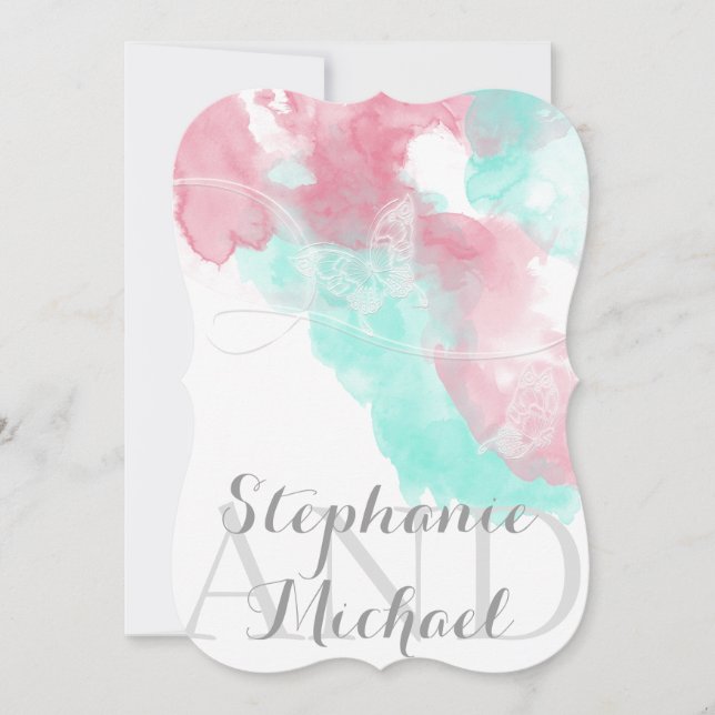 Invitation Aquarelle Papillon à tête blanche Mariage (Devant)