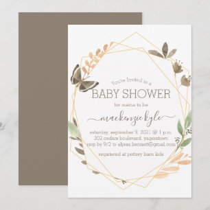 Invitation Aquarelle Papillon Boho Baby shower Floral