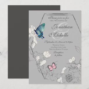 Invitation Aquarelle papillon Floral Mariage géométrique