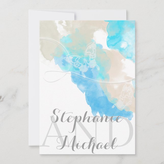 Invitation Aquarelle Papillon Océan Shore Invitatiatiatiation (Devant)