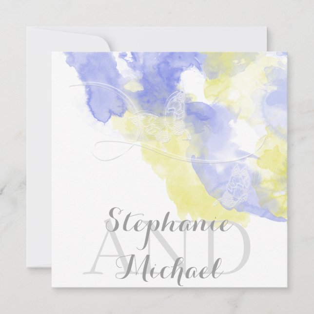 Invitation Aquarelle Papillon Périwinkle Lemonade Mariage I (Devant)