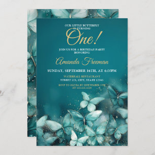 Invitation Aquarelle Papillons Turquoises Parties scintillant