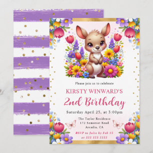 Invitation Aquarelle Pâques Kangourou Fleurs de printemps Ann