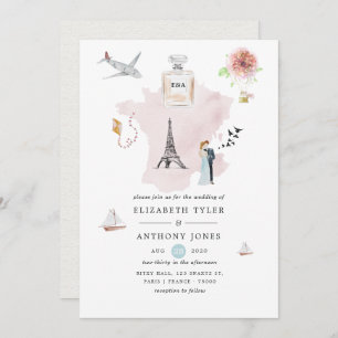 Invitation Aquarelle Paris Destination Mariage Monogramme