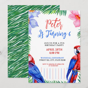 Invitation Aquarelle Parrot coloré Anniversaire