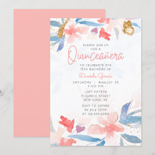 Invitation Aquarelle Parties scintillant florale Papillon Qui