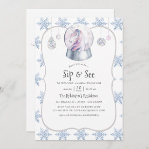 Invitation Aquarelle Parties scintillant Unicorn Noël Sip et