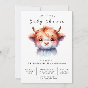 Invitation Aquarelle Pastel Barn Baby shower de vache