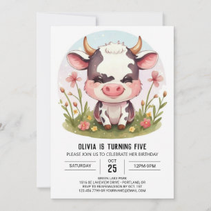 Invitation Aquarelle Pastel Barnyard Vache Anniversaire
