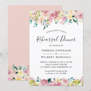 Invitation Aquarelle Pastel Blush Floral Rehearer Dîner