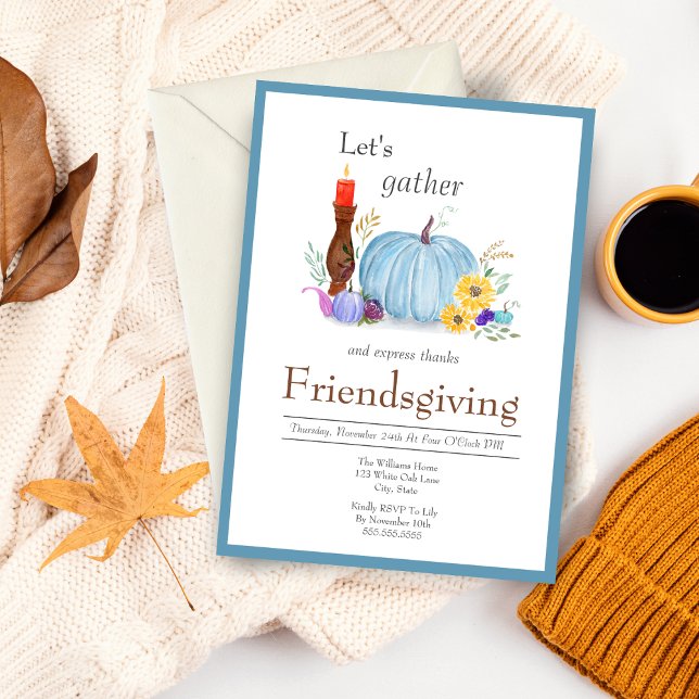 Invitation Aquarelle Pastel Citrouille, Action d'Amabilité Au (Charming Friendsgiving Invite: Soft Watercolors, Pumpkin, Gourds, Flowers, Easy Customization)
