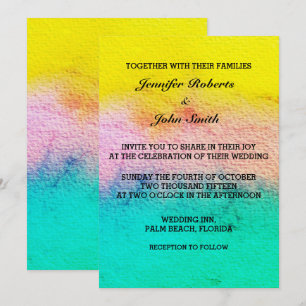 Invitation Aquarelle Pastel Couleur Turquoise Jaune Mariage m