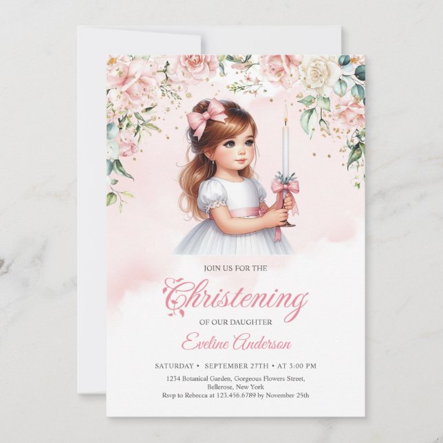 Invitation Aquarelle pastel doux roses blush wreath or (Devant)