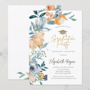 Invitation Aquarelle Pastel Flowers Graduation Party