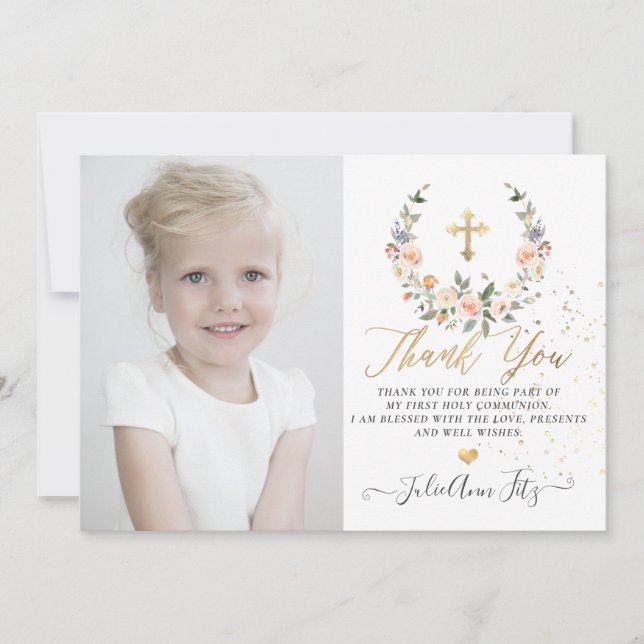 Invitation Aquarelle Pastel Merci de communion Rose (Devant)