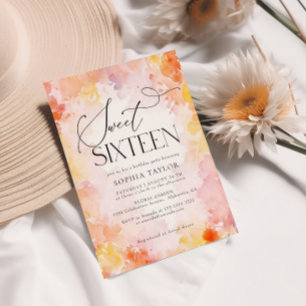 Invitation Aquarelle Pastel moderne Floral Sweet 16 Anniversa