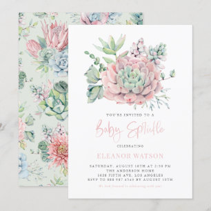 Invitation Aquarelle Pastel Succulents Baby Sprinkel