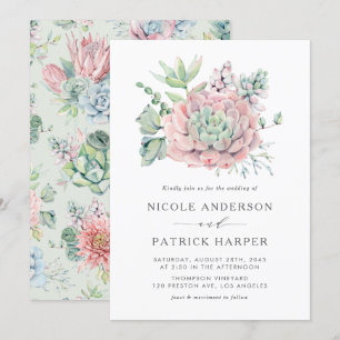 Invitation Aquarelle Pastel Succulents Mariage