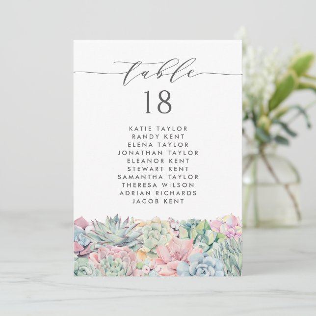 Invitation Aquarelle Pastel Succulents Mariage Plan table (Debout devant)