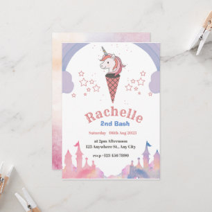 Invitation Aquarelle Pastel Unicorn Boho Style Anniversaire